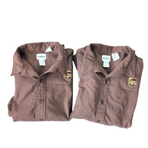 WearGuard UPS Short Sleeve Official Uniform Work Shirt Brown Mens Large Lot of 2